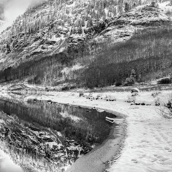 Colorado Poster featuring the photograph Right Panel 3 of 3 - Maroon Bells Mountain Landscape Panoramic BW - Aspen Colorado by Gregory Ballos