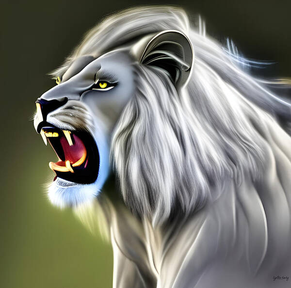 Newby Poster featuring the digital art Roaring White Lion by Cindy's Creative Corner
