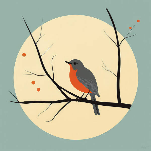 American Robin Poster featuring the painting Robin Bird Aesthetic by Lourry Legarde
