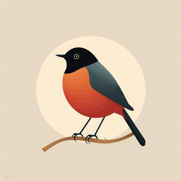 American Robin Poster featuring the painting Robin Bird Minimalist by Lourry Legarde