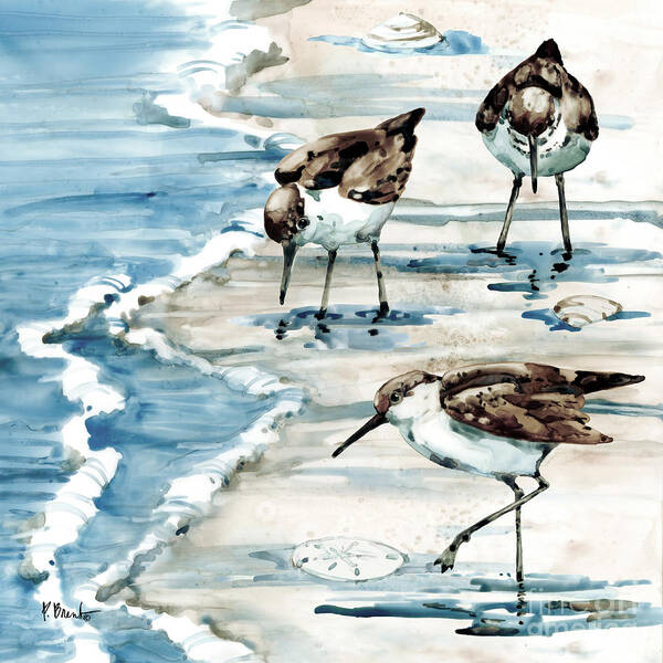 Watercolor Poster featuring the painting Rockhampton Sandpipers II - Light by Paul Brent
