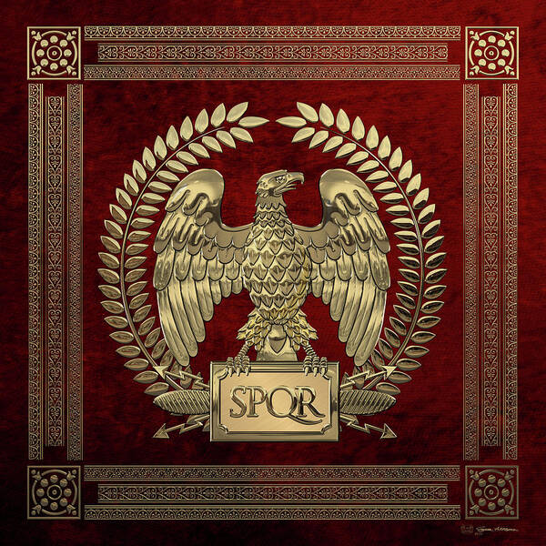 ‘treasures Of Rome’ Collection By Serge Averbukh Poster featuring the digital art Roman Empire - Gold Imperial Eagle over Red Velvet by Serge Averbukh