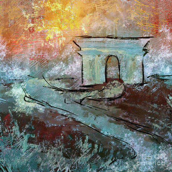 Architecture Poster featuring the digital art Roman Ruins at Dawn by Lois Bryan