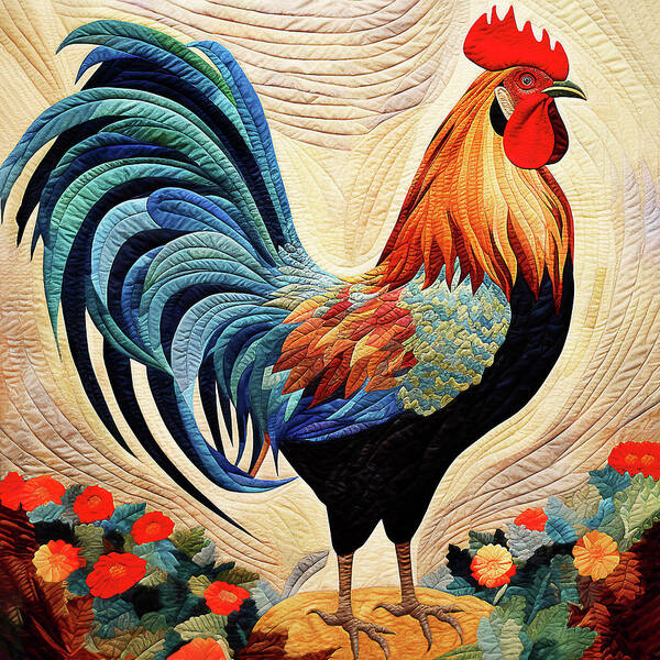 Rooster Poster featuring the digital art Rooster - King of the Barnyard by Peggy Collins