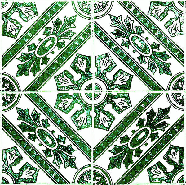 Green Tiles Poster featuring the digital art Rustic Green Tiles Mosaic Design Decorative Art by Irina Sztukowski