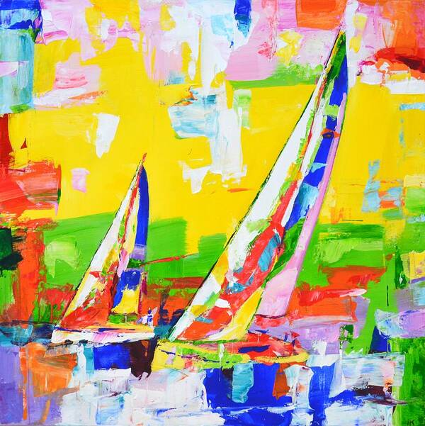 Sailboats Poster featuring the painting Sailboats 12. by Iryna Kastsova