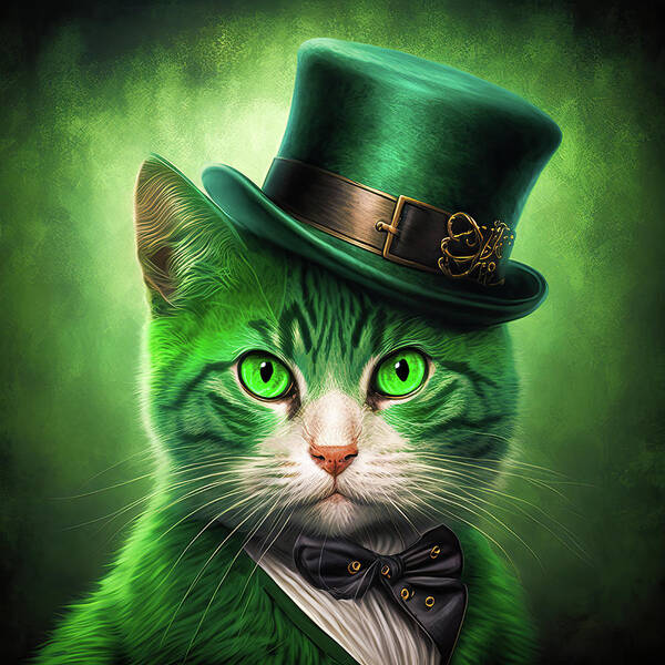 Cat Poster featuring the digital art Saint Patricks Day Cat 01 by Matthias Hauser