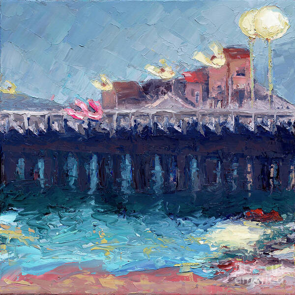 Santa Cruz Poster featuring the painting Santa Cruz Wharf Dusk by PJ Kirk