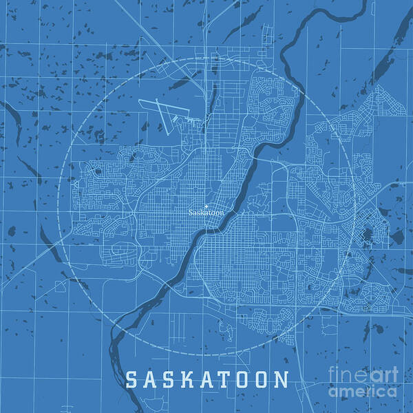 District Poster featuring the digital art Saskatoon SK City Vector Road Map Blue Text by Frank Ramspott