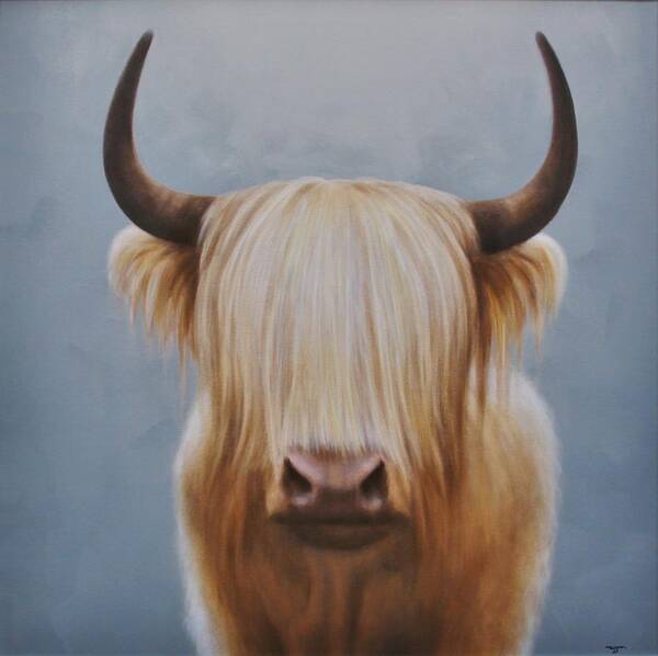 Realism Poster featuring the painting Scott Highland Cattle by Zusheng Yu