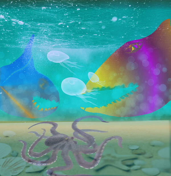 Sea Poster featuring the digital art Sea monsters by Don Ravi