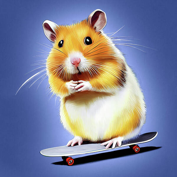 Hamsters Poster featuring the digital art Skateboarding Hamster by Mark Tisdale
