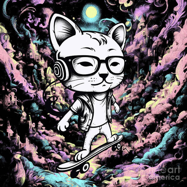 Skater Poster featuring the digital art Skater Boy Cat by DSE Graphics