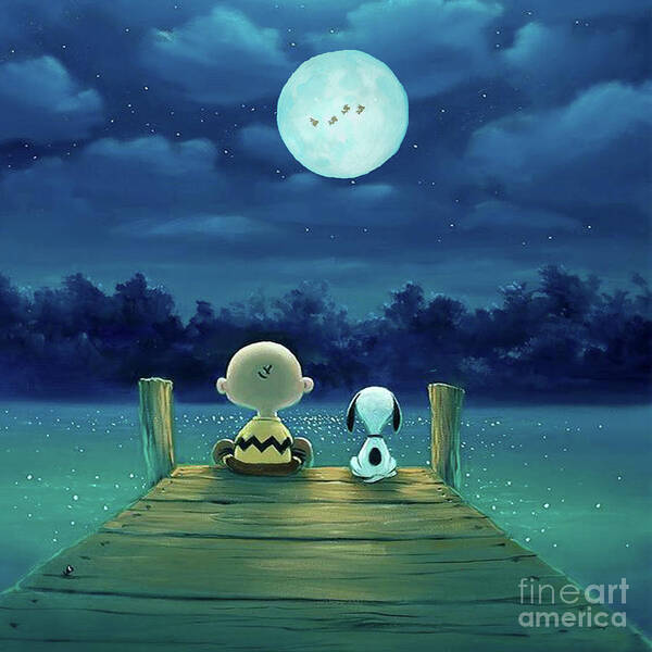 Snoopy Night Moon Poster