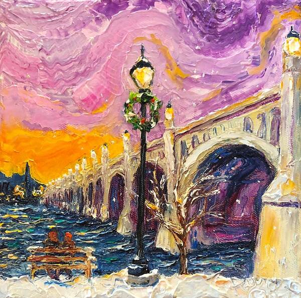 Lancaster Poster featuring the painting Snowy Wrightsville Bridge by Paris Wyatt Llanso