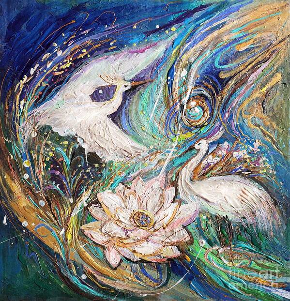 Angel Poster featuring the painting Splash of Life series #34. Dance of Herons by Elena Kotliarker