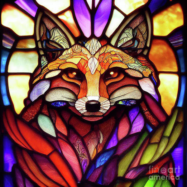 Stained Glass Poster featuring the digital art Stained Glass Fox by Tina LeCour