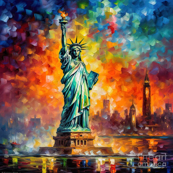 Statue Of Liberty Poster featuring the painting Statue Of Liberty Painting 3 by Mark Ashkenazi