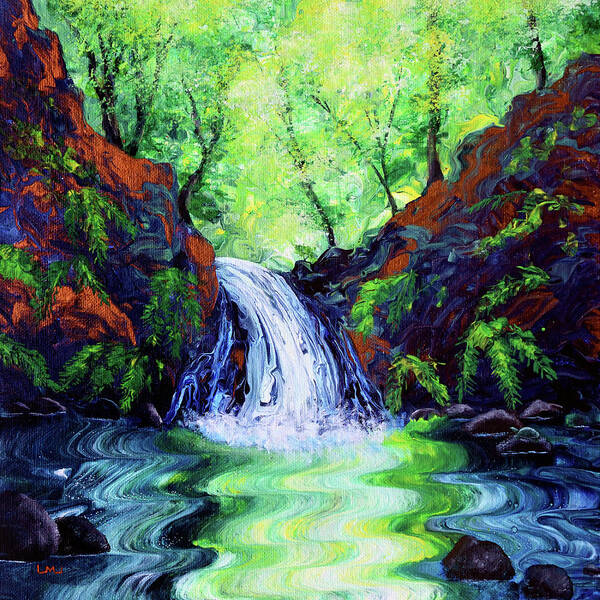 Waterfall Poster featuring the painting Sunny St. Patrick's Day at a Waterfall by Laura Iverson