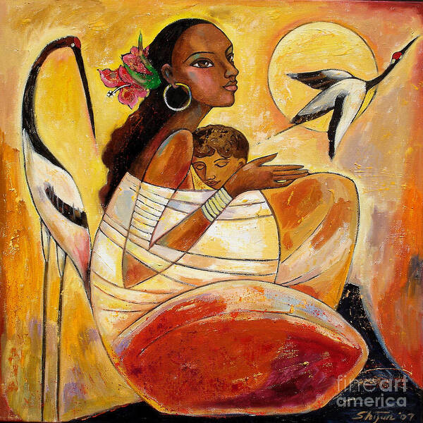 Mother And Child Poster featuring the painting Sunshine Mother and Child by Shijun Munns