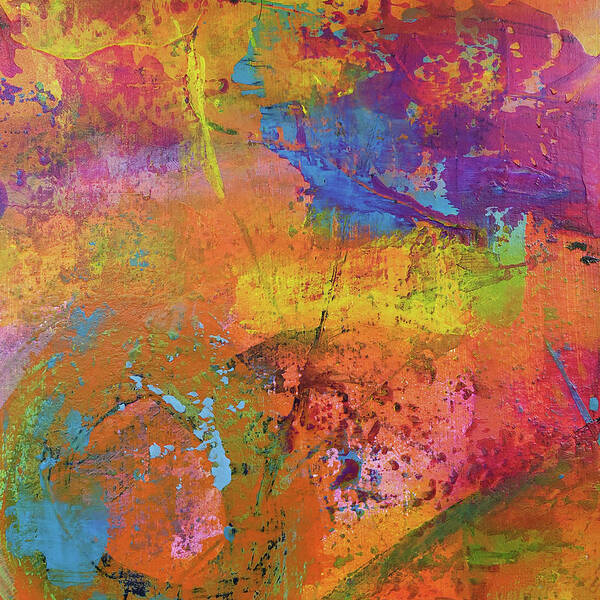 Bright Poster featuring the painting SUPERNOVA Colorful Abstract Painting in Red Orange Yellow Blue Pink by Lynnie Lang