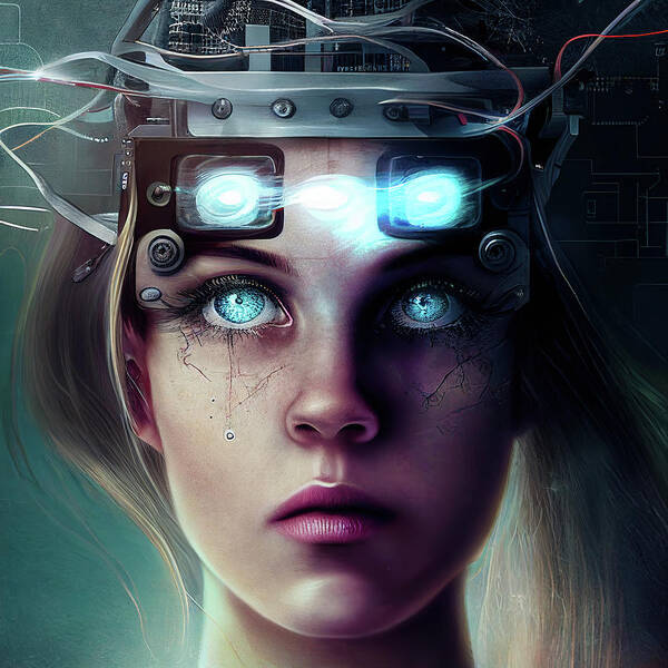 Woman Poster featuring the digital art Surreal Art 15 Mind Control Woman Portrait by Matthias Hauser