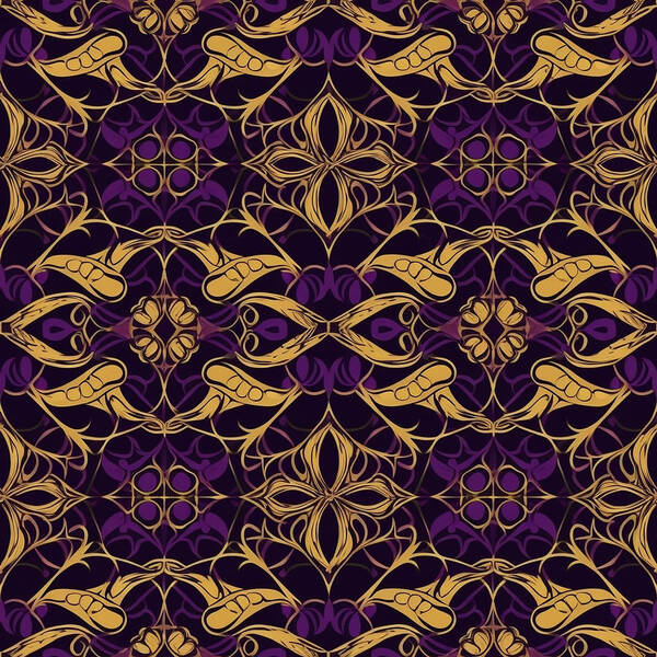 Symmetrical Purple And Gold Pattern Poster featuring the digital art Symmetrical Purple and Gold Pattern #1 by Britten Adams