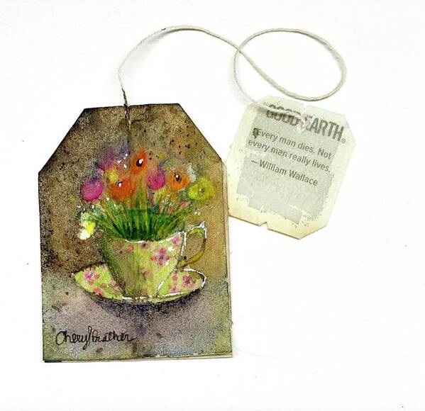 Tea Poster featuring the painting Teacup and Flowers Teabag by Cheryl Prather