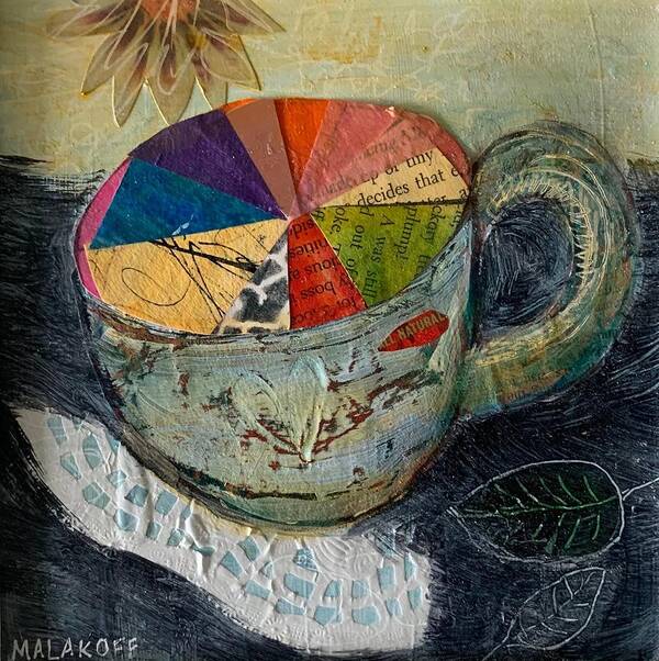 Tea Poster featuring the mixed media Tea Cup Collage by Julia Malakoff