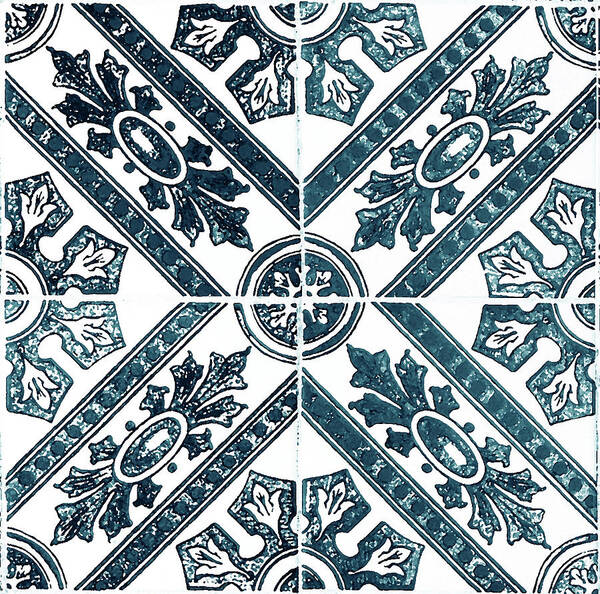 Blue Tiles Poster featuring the digital art Teal Blue Tiles Mosaic Design Azulejo Portuguese Decorative Art I by Irina Sztukowski