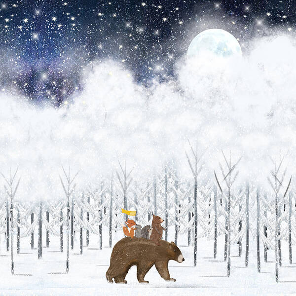 Nursery Art Poster featuring the painting The Big White Forest by Bri Buckley