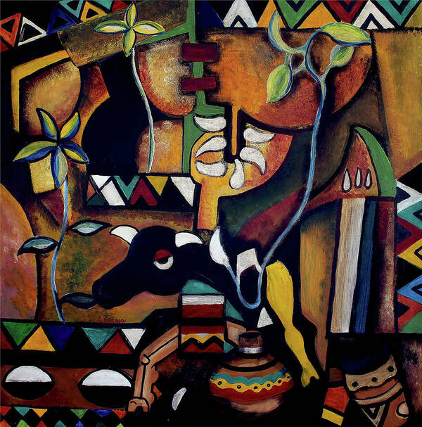 African Art Poster featuring the painting The Bull of Peace by Speelman Mahlangu