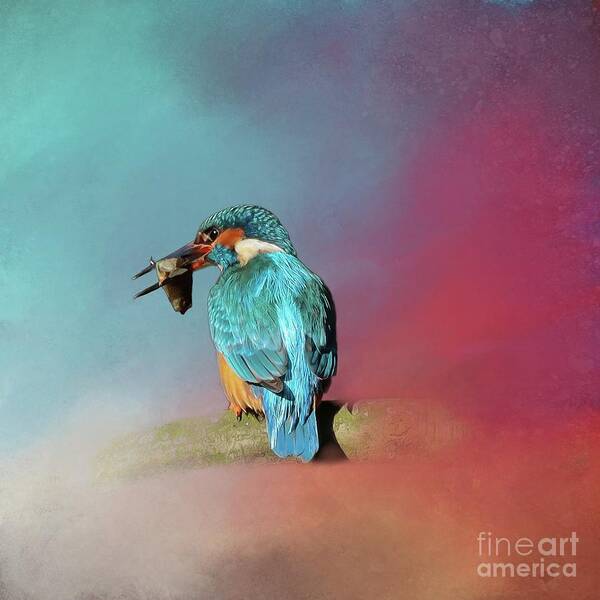 European Kingfisher Poster featuring the mixed media The Catch of the Day by Eva Lechner