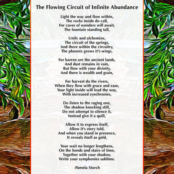 Pamela Storch Poster featuring the digital art The Flowing Circuit of Infinite Abundance Poem by Pamela Storch