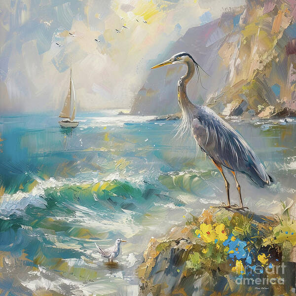 Blue Heron Poster featuring the painting The Great Blue Heron by Tina LeCour