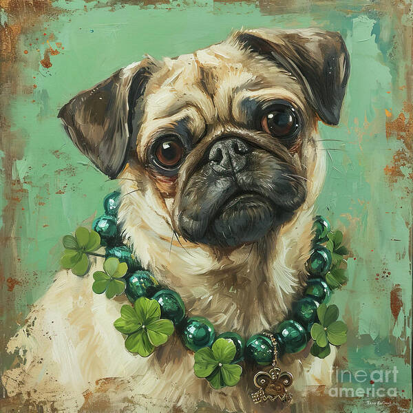 Pug Poster featuring the painting The Irish Pug by Tina LeCour