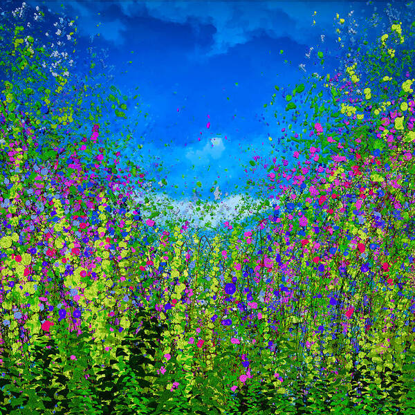 Tall Grass Poster featuring the mixed media The Kingdom of Bees in Tall Grass Meadow Abstract Wild Flowers by OLena Art