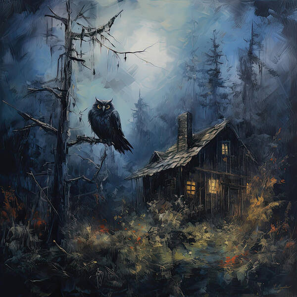 Haunted Barn Poster featuring the painting The Owl's Revenge by Lourry Legarde