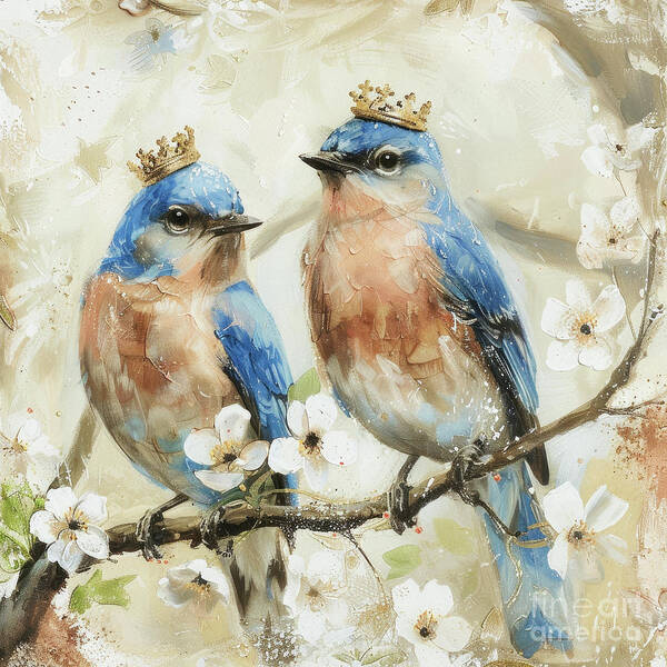 Bluebirds Poster featuring the painting The Royal Bluebirds by Tina LeCour