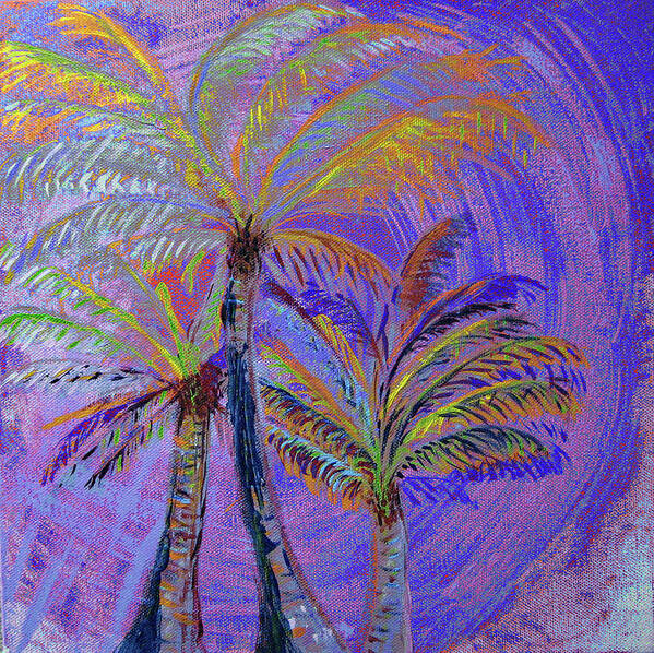 Palm Tree Poster featuring the painting Three Palms in Blue by Corinne Carroll