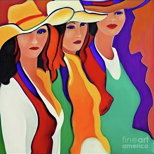 Figurative Poster featuring the digital art Three Texas Ladies by Stacey Mayer