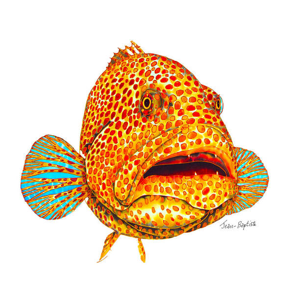 Tiger Grouper Poster featuring the painting Tiger Grouper white background by Daniel Jean-Baptiste