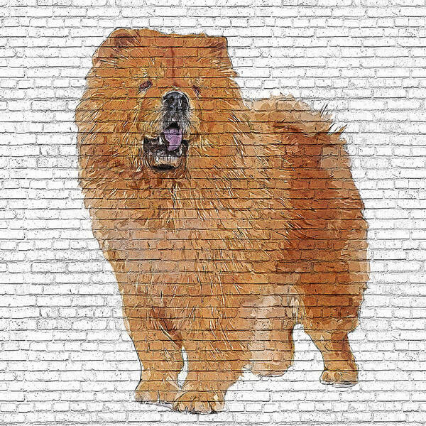 Chow Chow Poster featuring the painting Too Cute Chow Chow, Chowdren - Brick Block Background by Custom Pet Portrait Art Studio