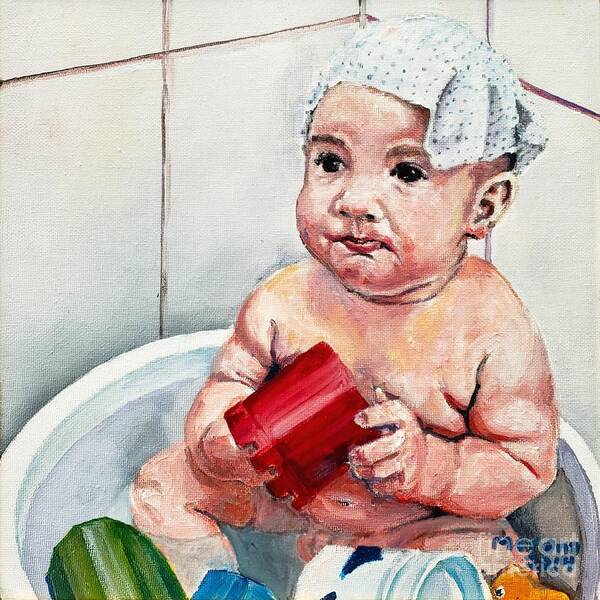 Tub Poster featuring the painting Too Small Tub by Merana Cadorette