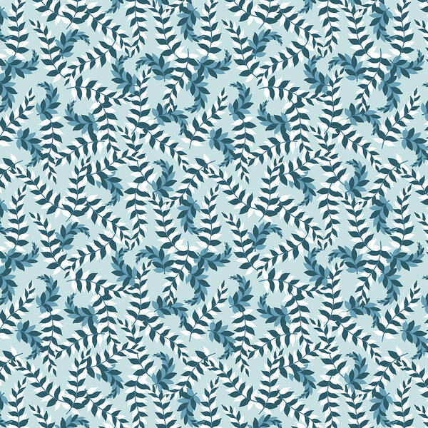 Leaves Poster featuring the painting Tossed Blue and White Stylized Leaves by Nikita Coulombe