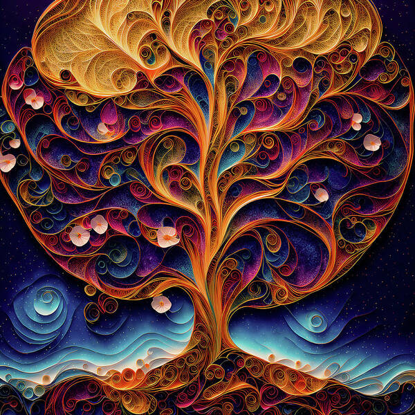 Tree Of Life Poster featuring the digital art Tree of Life - Paper Quilling by Peggy Collins