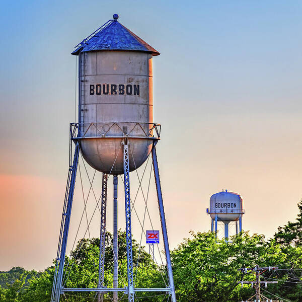 Bourbon Whiskey Poster featuring the photograph Two Bourbon Water Towers by Gregory Ballos