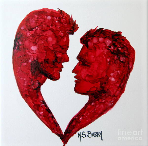 Gay Love Poster featuring the painting Two Hearts Beat as One Male by Maria Barry
