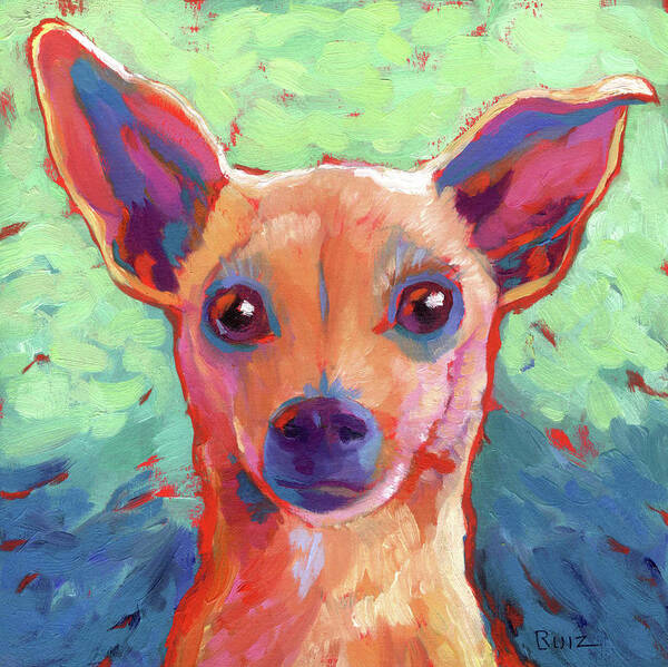 Dog Poster featuring the painting Twyla Chihuahua by Linda Ruiz-Lozito