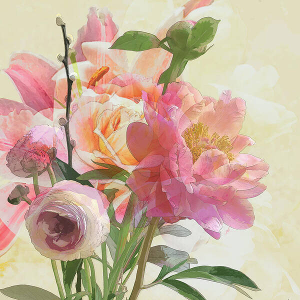 Pink Flowers Poster featuring the digital art Valentines Reverie by Gina Harrison